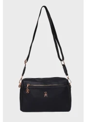 Les Crioch حقيبة كروس نسائية سوداء - 3 أقسام، مبطنة وحزام عمودي قابل للتعديل