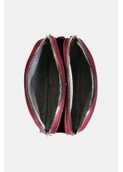 Les Crioch حقيبة كتف نسائية يومية من الجلد الساتان ذات 3 أقسام باللون العنابي مع حزام عمودي قابل للتعديل