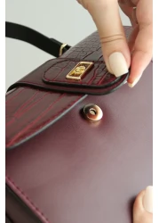 Molie حقيبة يد وكتف نسائية أنيقة بنمط تمساح باللون العنابي