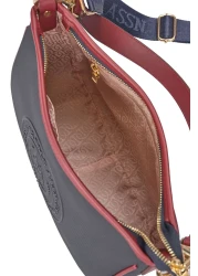 U.S. Polo Assn. حقيبة كتف نسائية باللون الأحمر الداكن والأزرق الداكن - US24738