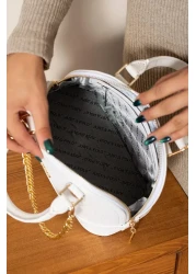 Just Polo Women's Embossed Chain Embossed Patterned Cotton Woven Strap Vegan Hand and Shoulder Bag