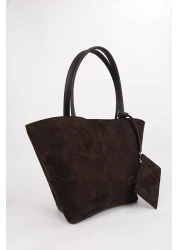 NOTHING Bitter Brown Suede Women's Bag - with Wallet, Makeup Bag, Lined, Large Size Hand and Shoulder Bag, Rosa