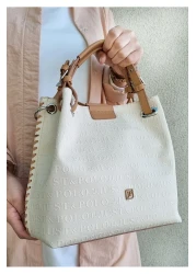 Just Polo Women's Cream Braided 5 Compartment Shoulder Bag