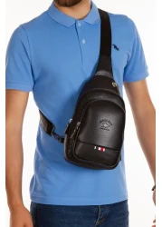 Torz Black Unisex Faux Leather Bag with USB Headphone Outlet Bodybag Chest and Shoulder Bag