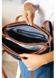 Just Polo Women's Navy Blue Tan Large Size Handbag 344028Mh