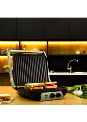 Olsenmark 2000W Super-Jumbo Grill Sandwich Maker - OMGM2441, Non-Stick Coated Plates, Opens 180 Degrees with Cool Touch Handle, Adjustable Temperature &amp; Timer with Indicator Light, 2 Year