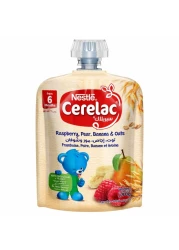 Nestle Cerelac Fruits Puree Pouch, Raspberry, Pear, Banana and Oats, from 6 Months, 90g