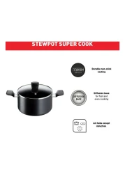 تيفال جي6 سوبر كوك قدر طهي مع غطاء -أسود 30 سم.