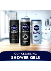 NIVEA MEN 3in1 Shower Gel Body Wash Active Clean Charcoal Woody Scent 250ml