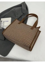 Houndstooth Pattern Large Tote Bag For Women Stylish Simple Design Versatile For Commuting And Going Out Shoulder BagSchool Bag Back To School Backpack Large Capacity Lightweight Portable Business Cas