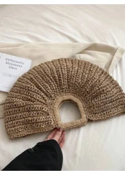 1pc Large Capacity Khaki Tote Bag Woven Straw Open Top Round Bag For Travel Vacation Beach Summer Straw Beach Bag For Women Vacation Essentials Perfectly Matching With Beach Accessories Women