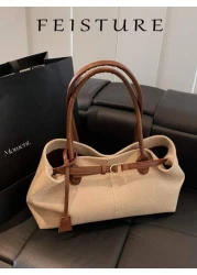 قطعة واحدة من حقيبة اليد المنسوجة من القش الصيفية من علامة FEISTURE، حقيبة على الشاطئ، تصميم حزام مع إبزيم كبير ال