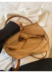 حقيبة قش سعة كبيرة بمقبضين موضة جديدة للنساء، مناسبة للتنقلات اليومية والتسوق والسفر، تصميم خفيف وعملي مثالي