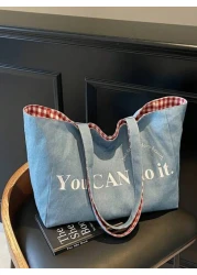 حقائب كانفاس قابلة للعكس للربيع والصيف، حقيبة جينز قماشية زرقاء ، حقيبة ظهر قماشية كبيرة، حقيبة نسائية خفيفة