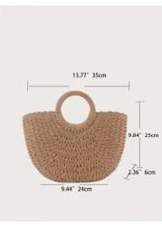 Braided Design Straw Bag Down To Earth Rattan Tote Bag School Bag Large Capacity Portable Classic Casual For Teen Girls Women College Students White Collar Workers Perfect For Work Back To School Midd