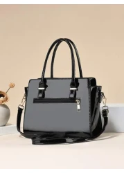 PLANEE 2pcs Fashionable Letter Patch Decorated Handbag With Coin Purse Business Casual Woman Bag Pefect For Office Business And Work Eye Catching Work Bags For Women Best Mothers Day Gifts Ever