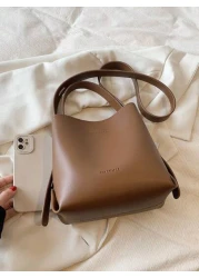 Fashion Women s Brown Handbag Simple Minimalist PU Leather Retro Mini Bucket Bag Versatile Shoulder Crossbody Bag Suitable For Shopping And Daily Use