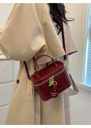 حقيبة مربعة محمولة جديدة أنيقة من قماش بو بلون صلب، حقيبة بو صغيرة، حقيبة من قماش مقاوم للماء أرجواني اللون، ح