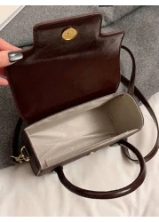 Stylish Vintage Women Handbag New High End Crossbody Bag Unique Design PU Flap Small Square Bag Casual Minimalist Solid Color For Work Commute Large Capacity Shoulder Bag For Daily Use Outing Party