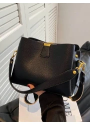 حقيبة نسائية أنيقة عصرية ذات لون أحادي وحزام عريض من جلد البولي يوريثان مع حزام كتف