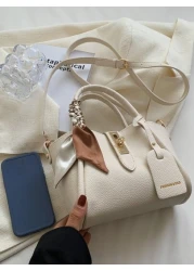 Fashionable Minimalist Casual 1pc Fashionable Solid Color Lychee Pattern Pu Leather Handbag Crossbody Bag With Lock Decoration And Silk Scarf Suitable For Daily Use For Girl Teen Girls