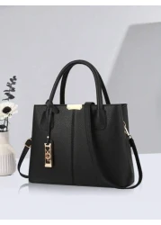 Minimalist Solid Color Women Handbag Elegant Ladies Dual Handle Shoulder Tote Bag Fashion Female Work Bag Crossbody Commuter Bag Pendant Decor Classic Top Handle Shoulder Bag Mother s Day Gift Suitabl