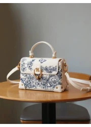 2025 Fashion New Women Bag High Quality Luxury Niche Design High End Embroidered Leather Small Square Bag White Exquisite Elegant Handbag Shoulder Messenger Bag Special Lock Design