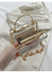 Moire Waterproof Lightweight Casual Mini Textured Transparent Chain Box Bag For Teen Girls Women College Students Perfect For College Commute Outdoors Travel Outings Waterproof Sandproof Transparent B