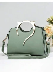 Lightweight Business Casual Simple Zipper Shoulder Bag Solid Color Shoulder Bag For Women Large Capacity Simple Design With Hardware Decoration Fashionable For Students Shopping Suitable For Teen Fema