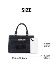 Business Casual Fashion 1pc Solid Color Crocodile Pattern Women s Tote Bag For Teen Girls Women College Students Teacher White Collar Workers Rookies White Collar Workers Perfect For Office Work Busin