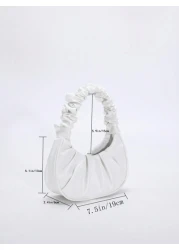 حقيبة يد مطوية أنيقة باللون الموحد للسيدات، حقيبة كتف للسيدات باللون الموحد بتصميم السحاب والهلال