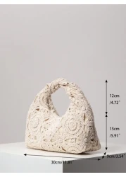 Hollow Floral Woven Bag Bohemian Beach Tote Ruched Handbag Holiday Casual Straw Wallet Pattern Random Beach Purse Perfect For Summer Vacation Daily Use Travel Must Haves