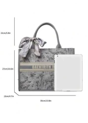 1pc 11in 7 9in 3 9in Fashionable Women s Tote Bag Large Capacity Square Shape Lightweight With Exquisite Silk Scarf Decoration Made Of Scratch And Abrasion Resistant Material Suitable For Shopping Dat