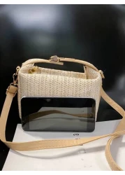 Summer Korean Style Straw Woven Small Tote Bag Casual Women s Handbag Shoulder Crossbody Bag Vacation Essentials Perfectly Matching With Beach Accessories Women