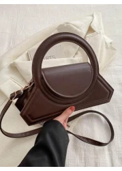 حقيبة يد دائرية عصرية بلون صلب ، حقيبة كتف على شكل حقيبة تصميم بسيط، حقيبة تسوق للسيدات