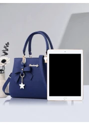 2pcs 1pc Women Solid Color Handbag Wallet Set With PU Leather Bow Pendant Zipper Closure Great Mother s Day Valentine s Day Gift Elegant Women Tote Bag Shoulder Bag Cross Body Bag Large Capacity Purse