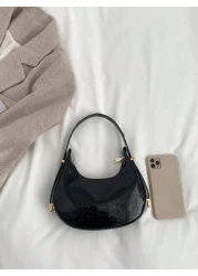 حقيبة هوبو منقوشة بجلد الثعبان المعدني بلون صلب، حقيبة كتف منقوشة بجلد التمساح ، حقيبة باقيت صيحة الموضة، حقي