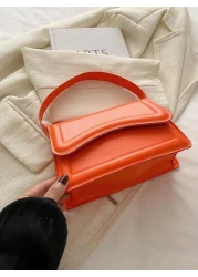 حقيبة مربعة صغيرة من الجلد الصناعي اللون البرتقالي للسيدات، حقيبة يد بسيطة وأنيقة للخروج، موضة متعددة الاستخ
