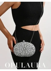 OpulAura Luxury Women s Sparkling Crystal Embellished Mini Box Clutch Bag Glamorous Rhinestone Evening Handbag Suitable For Formal Events Party Wedding With Detachable Chain Tready Party Bags Perfect