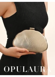 OpulAura Women s Simple Shell Shaped Luxury Leather Clutch Purse Elegant And Charming For Evening Gown Sparkling Night Use Handbag Formal Party Bag Romantic Wedding Bag Comes With Chain