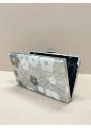 حقيبة كروس بودي أنيقة للنساء مزينة بالترتر على شكل زهور، حقيبة سهرة أنيقة مطرزة بزهور عشوائية باللون الفضي، ا