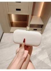 1 حقيبة سهرة مساء أنيقة على شكل صندوق لؤلؤية صناعية، حقيبة يد رومانسية بيضاء لحفل الزفاف، ديكور راقي من الأحجا