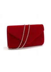 Red Color Women Evening Bags Cover Envelope Design Pary Wedding Girl Handbags With Chan Shoulder Clutch Velvet Fashion Purse