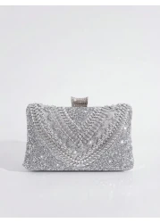 Rhinestone Embellished Evening Clutch Handbag Women s Shoulder Crossbody Chain Bag Square Mini Party Purse Glamorous Rhinestone Bag