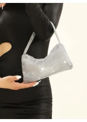 Silver Sparkly Faux Rhinestone Plastic Clutch Bag With Zipper Perfect For Parties Gatherings And Wedding Ceremonies Glamorous Rhinestone Bag