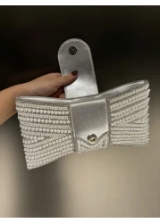 حقيبة مسائية ذو مقاس كبير عالية الجودة، من الدرجة A، مزينة بفيونكة من الراين واللؤلؤ الصناعي والكريستال اللام