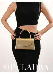 حقيبة يد نسائية فاخرة OpulAura من الجلد مع غطاء، حقيبة يد رسمية لحفلات مع تشطيب لامع معدني، حقيبة مسائية أنيقة للث