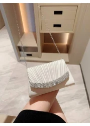 1pc Classic Pleated Satin Evening Dress Clutch Bag Formal Party Handbag Romantic Wedding Bridal Envelope Bag With Rhinestone Decor Chain Shoulder Bag Tready Party Bags Perfect For Party Wedding Prom D