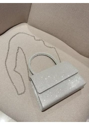 Moonlit EveBag Glamorous Elegant Exquisite Quiet Luxury Sequin Luxury Shiny Portable Glitter Flap Square Bag Mini Silver For Party Prom Evening Bag Dinner Bag For Party Girl Woman Bride Perfect For Pa