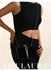 OpulAura Women Autumn Winter Fashion Luxury Mini Velvet Gift Box Evening Bag Party Clutch With Metallic Decorative Trim Glitter Formal Party Handbag With Detachable Chain Suitable For Party Wedding Fo